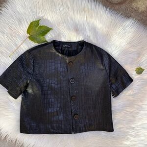 Leather Black Croc-Embossed Short Sleeve Jacket